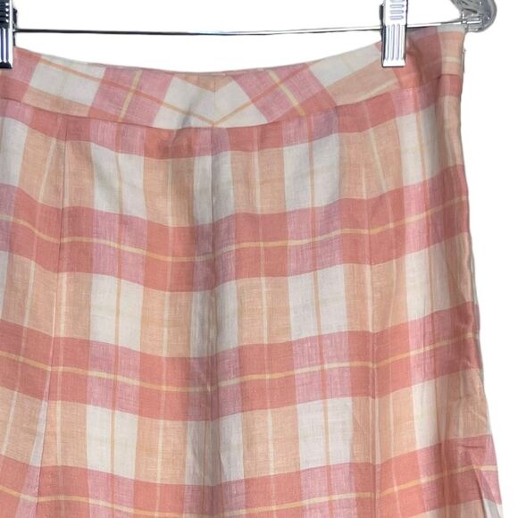 Brooks Brothers 100% Linen Plaid Linen A-line Skirt Sz 8 NEW Pink‎ Orange Yellow - Picture 5 of 10